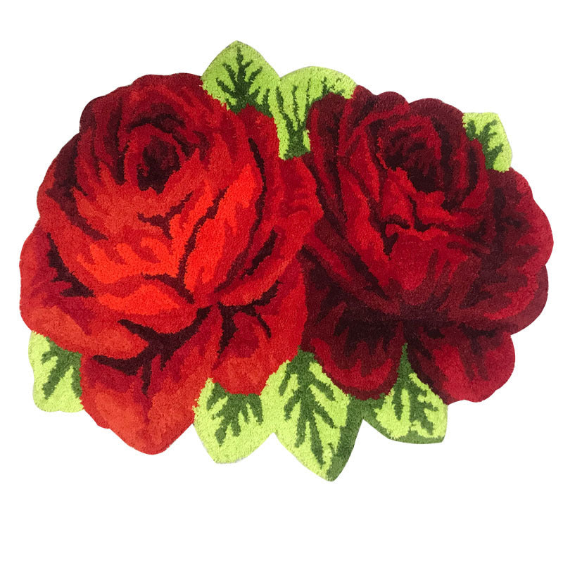 Feblilac Two Rose Flower Tufted Bath Mat