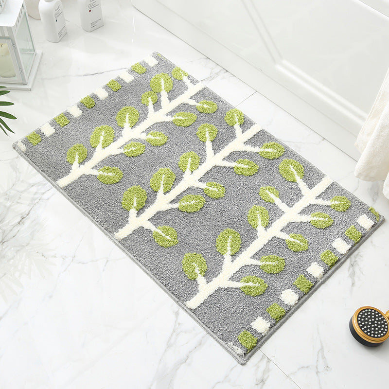 Feblilac Grey and Green Leaves Rows of Trees Bath Mat, Floral