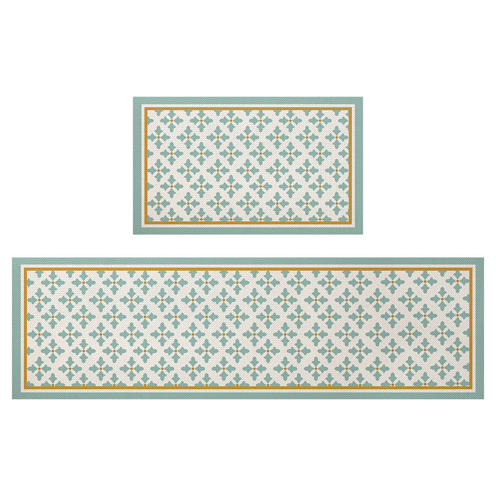Feblilac Green Flower Leaves Geometric Pattern PVC Leather Kitchen Mat Mom‘s Day Gift - Feblilac® Mat