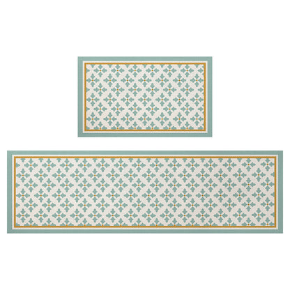 Feblilac Green Flower Leaves Geometric Pattern PVC Leather Kitchen Mat Mom‘s Day Gift - Feblilac® Mat