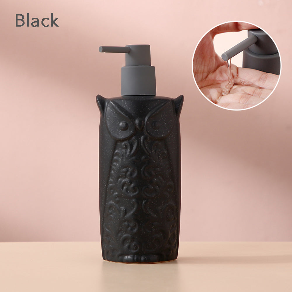 Off white Ceramic Soap Dispenser, Liquid Bathroom Bottle, Owl Design, Refillable Reusable Lotion Pump for Bath - view 8