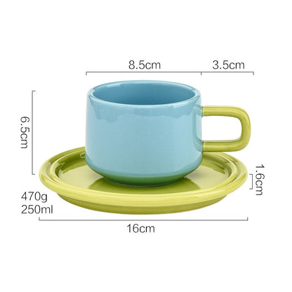 Nordic Style Ceramic Mug with Saucer, Multiple Colors Available