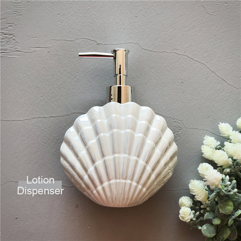 Ceramic Soap Dispenser, Set of 4, Shell, Ocean Theme, Liquid Soap Pump Bottle, Colorful Marble Texture, Charge Shot