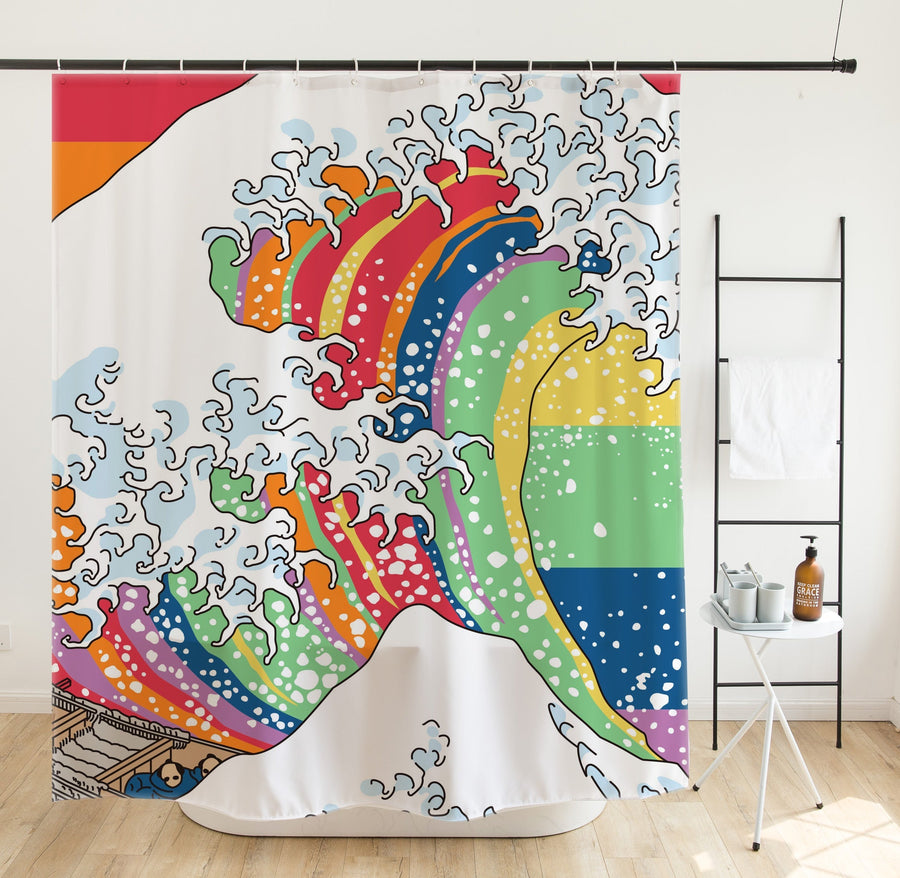 Rainbow Waves Shower Curtain - view 2