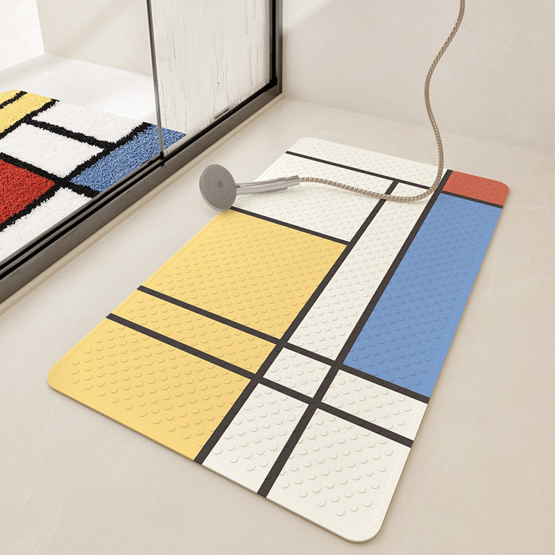 Feblilac Colorful Square Geometric Line PVC Bathroom Mat