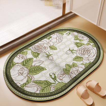 White and Green Floral Soft Diatomaceous Earth Bath Mat