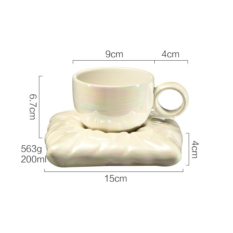 Nordic Style Ceramic Mug, Cushion-Shape Saucer Cup