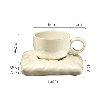 Nordic Style Ceramic Mug, Cushion-Shape Saucer Cup