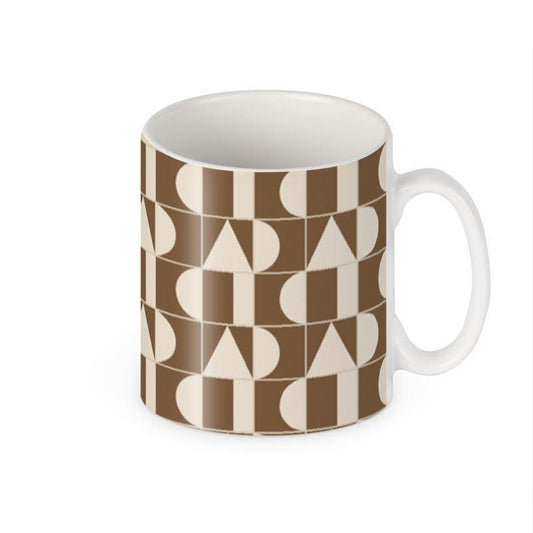 BEIGE & BROWN MIXED GEOMETRY MUG