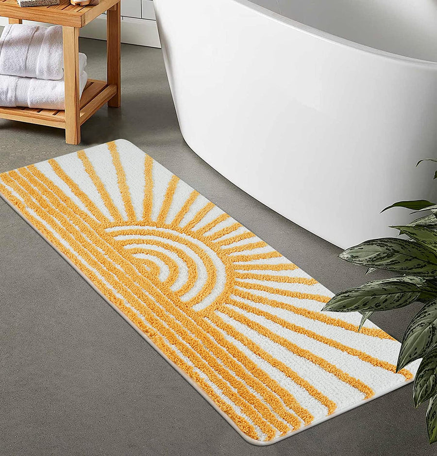 Boho Bathroom Rugs, Yellow and White Sun Bath Mat - view 4