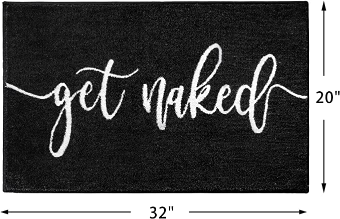 Feblilac Black Get Naked Letter Print Tufted Bath Mat