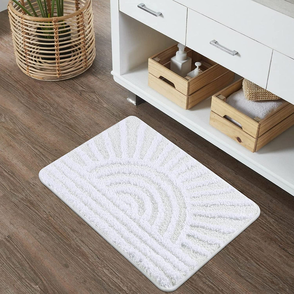 Boho Bathroom Rugs, Yellow and White Sun Bath Mat - view 8