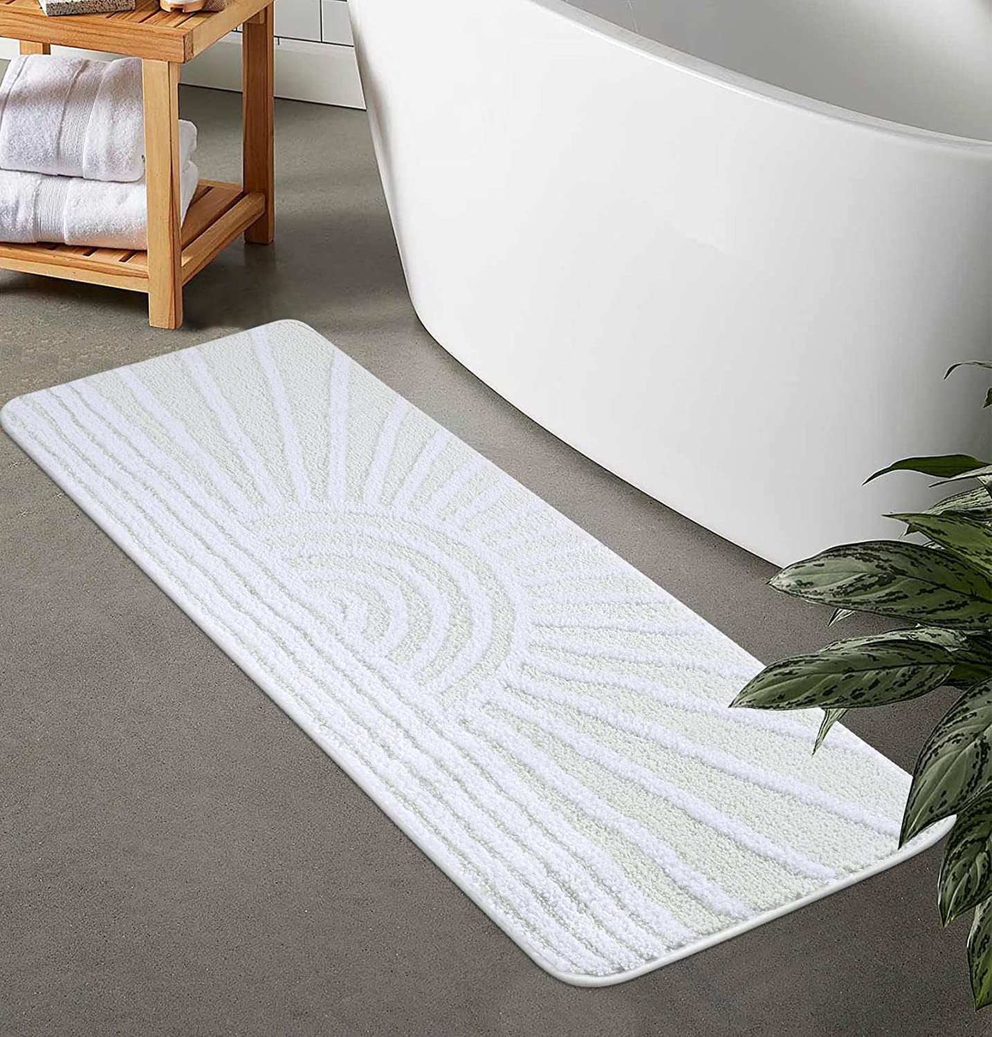 Boho Bathroom Rugs, Yellow and White Sun Bath Mat