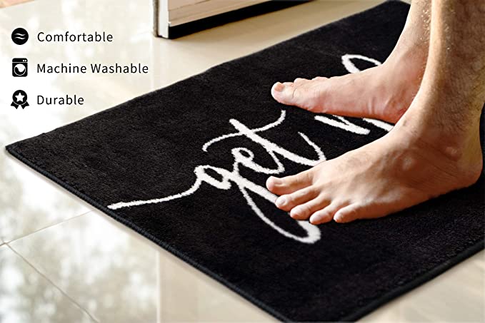 Feblilac Black Get Naked Letter Print Tufted Bath Mat - view 4