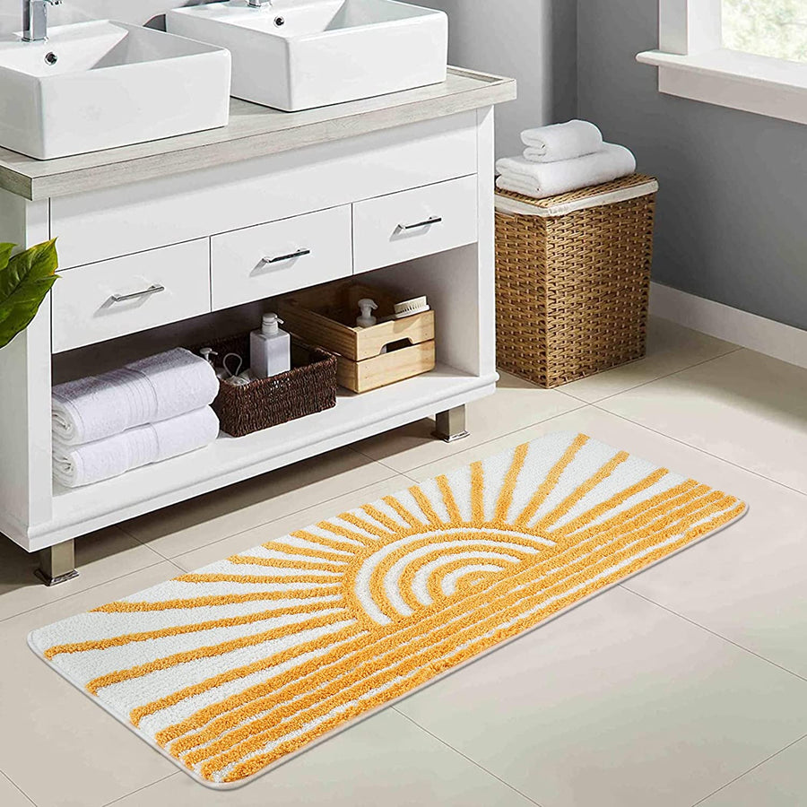 Boho Bathroom Rugs, Yellow and White Sun Bath Mat - view 3