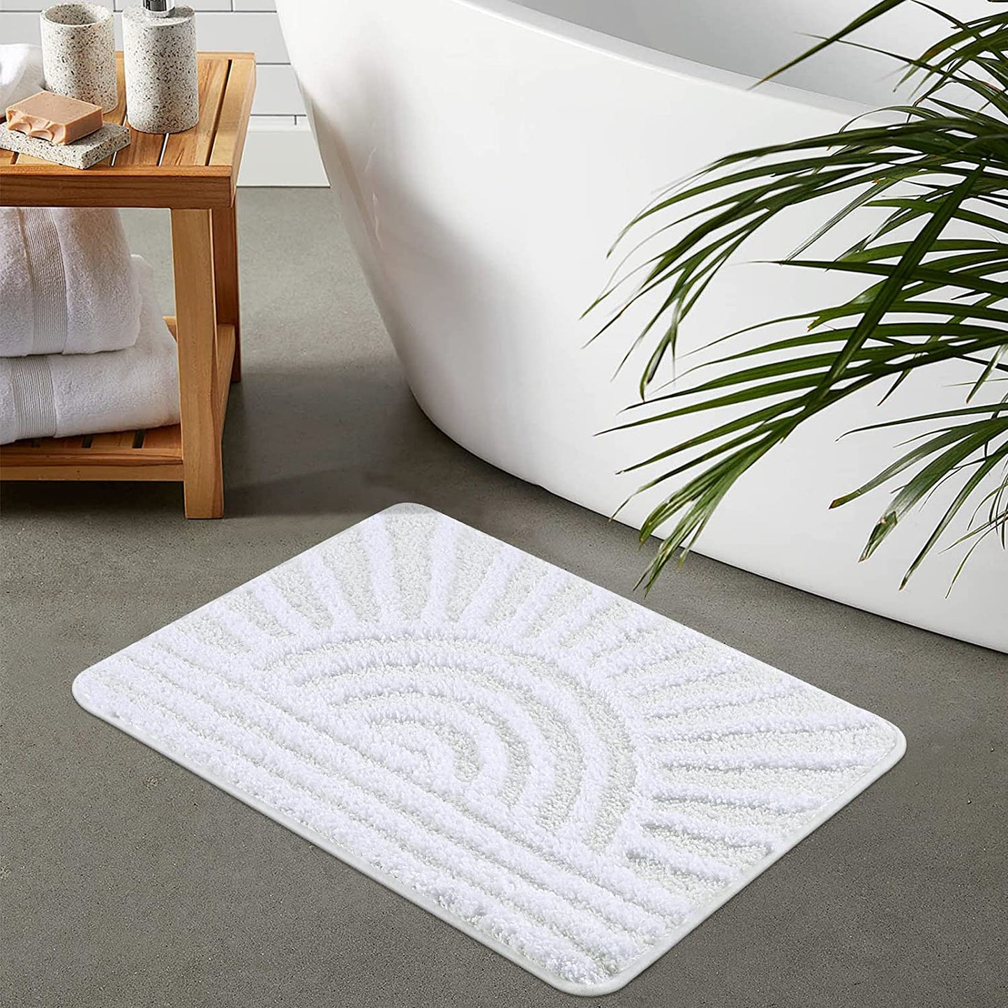 Boho Bathroom Rugs, Yellow and White Sun Bath Mat