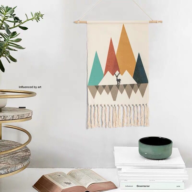 Feblilac Geometrical Pattern Print Tassel Tapestry - view 3