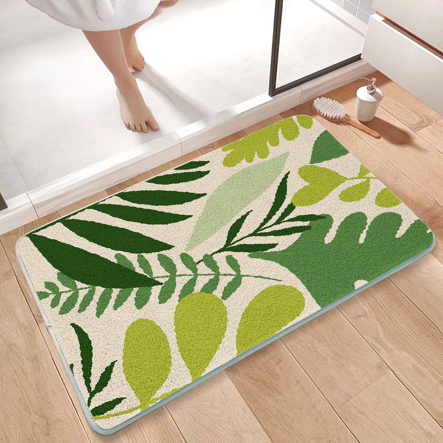 Feblilac Green Tropical Plant Leaves Tufted Bath Mat