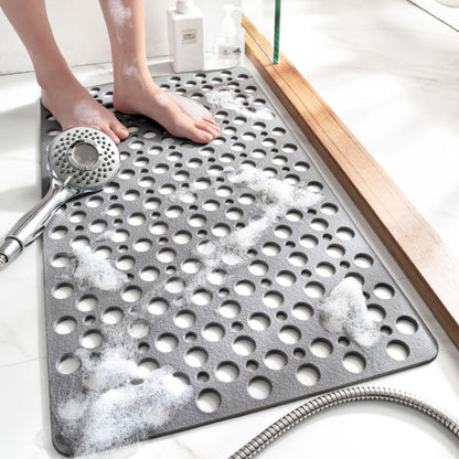 Feblilac TPE Blue/Grey/Khaki/White Drain Holes and Suction Cups Antiskid Tub Rug, Bathtub Mats