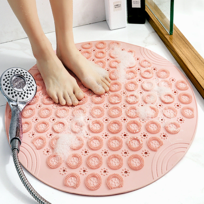Feblilac TPE Blue/Green/Pink/Grey Drain Holes and Suction Cups Tub Rug, Anti Slip Massage Bathtub Mats