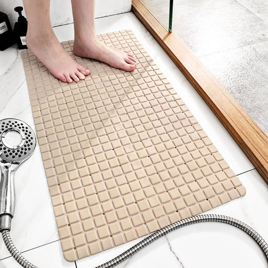 Feblilac TPE Grey/Khaki/White Checkboard Drain Holes and Suction Cups Antiskid Tub Rug, Bathtub Mats