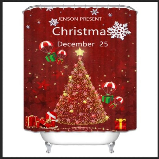 Feblilac Golden Christmas Tree Red Shower Curtain with Hooks - Feblilac® Mat