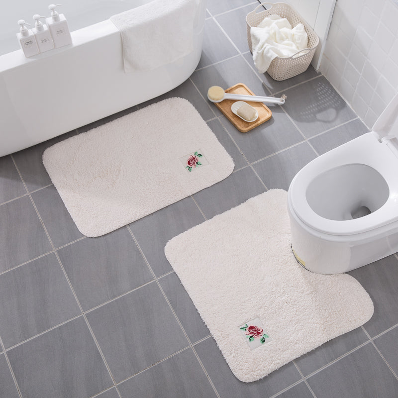 Feblilac Flower Embroidered solid Tufted Bathroom Mat Toilet U-Shaped Floor Mat - view 2