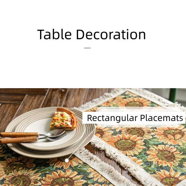 Feblilac The Retro Sunflower Table Decoration Tassel Cotton And Linen Placemats