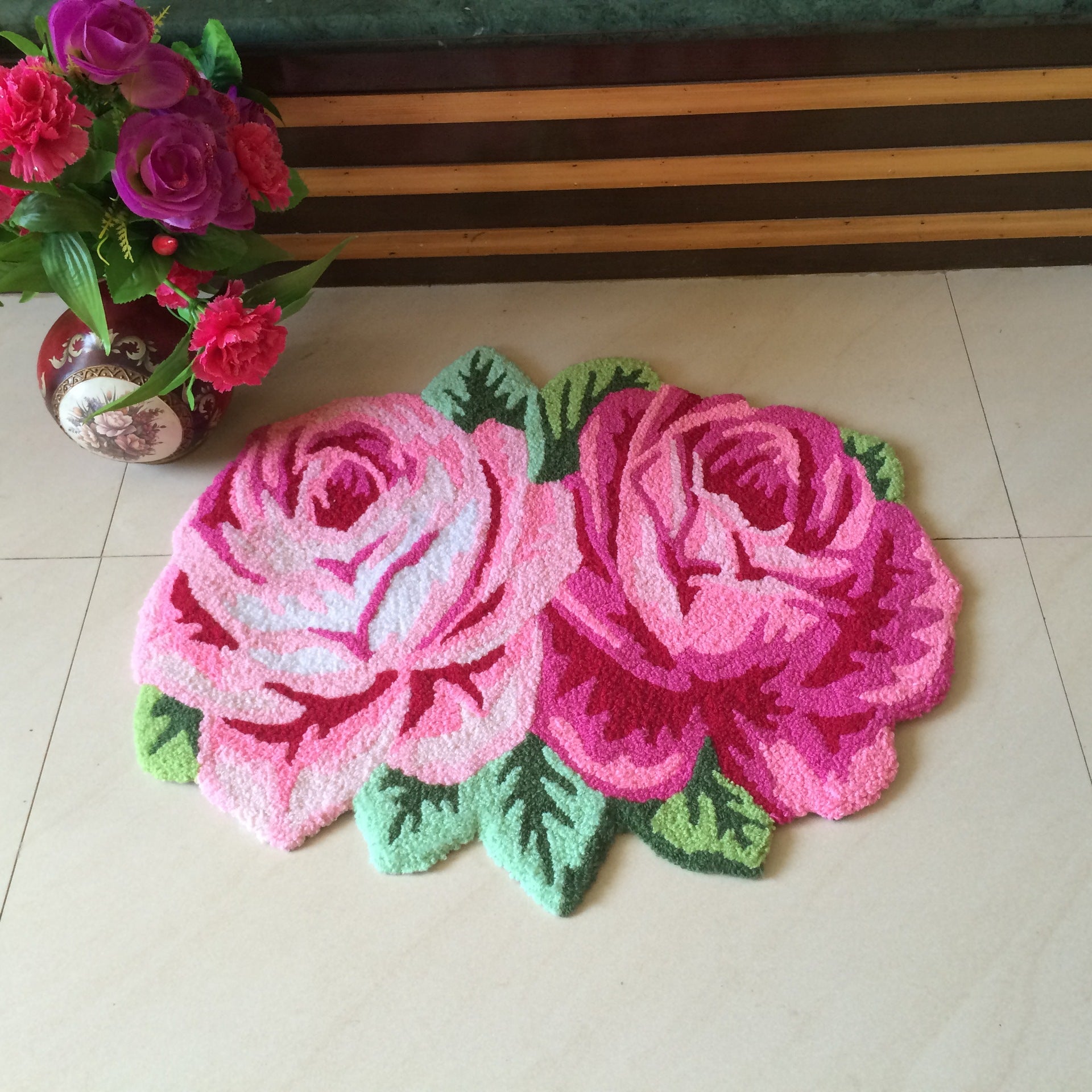 Feblilac Two Rose Flower Tufted Bath Mat