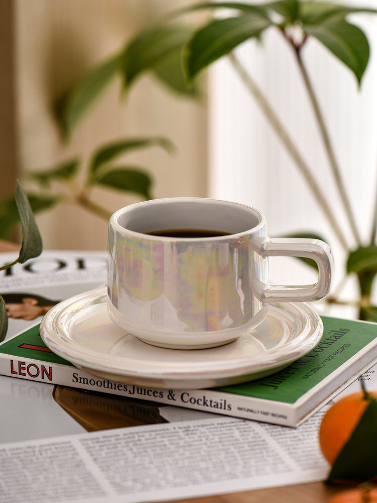 Nordic Style Ceramic Mug with Saucer, Multiple Colors Available