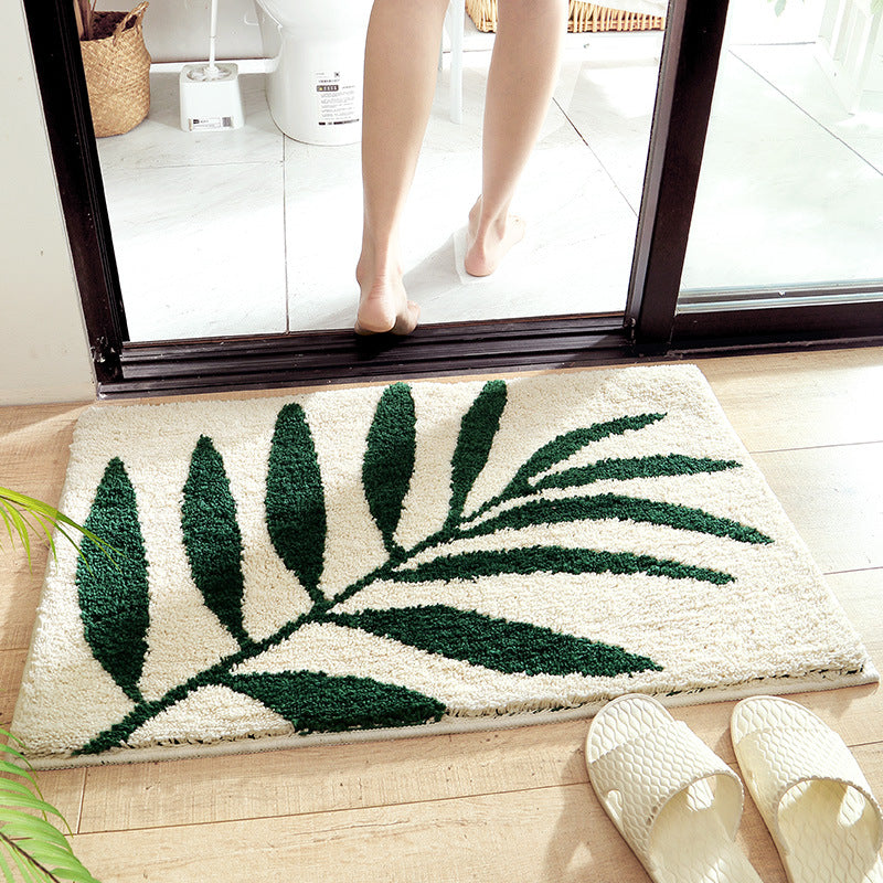 Feblilac Green White Leaves Bath Mat - Feblilac® Mat