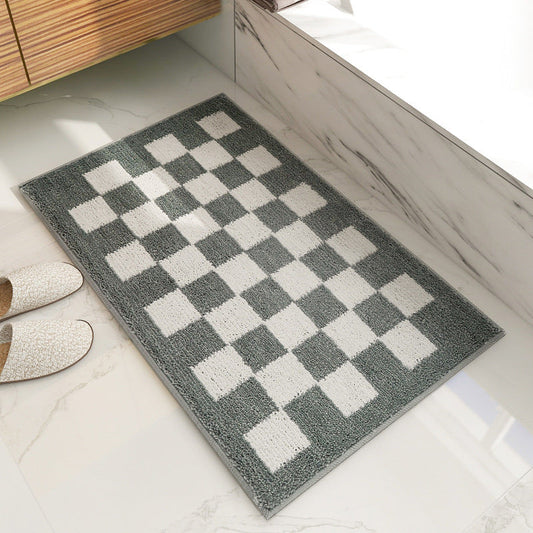 Feblilac Smog Blue and White Checkerboard Ultra Soft Bathroom Rug - Feblilac® Mat