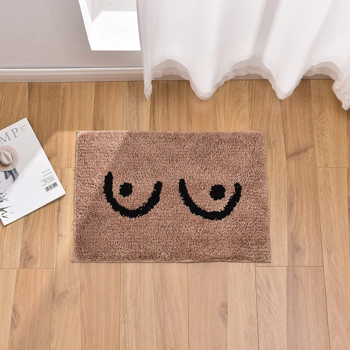 Feblilac Cute Naked Boobs Bath Mat, Fun Beige Mat for Bathroom, Anti