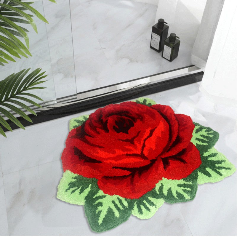 Feblilac Red Rose Tufted Bathmat