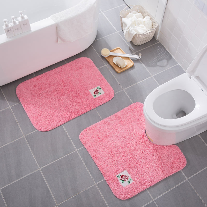 Feblilac Flower Embroidered solid Tufted Bathroom Mat Toilet U-Shaped Floor Mat - view 3