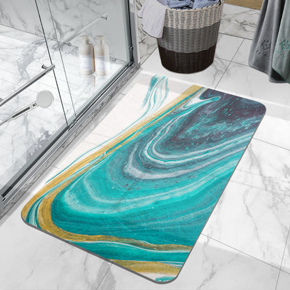 Feblilac Blue Abstract Wave Super Absorbent Suede Bathroom Mat