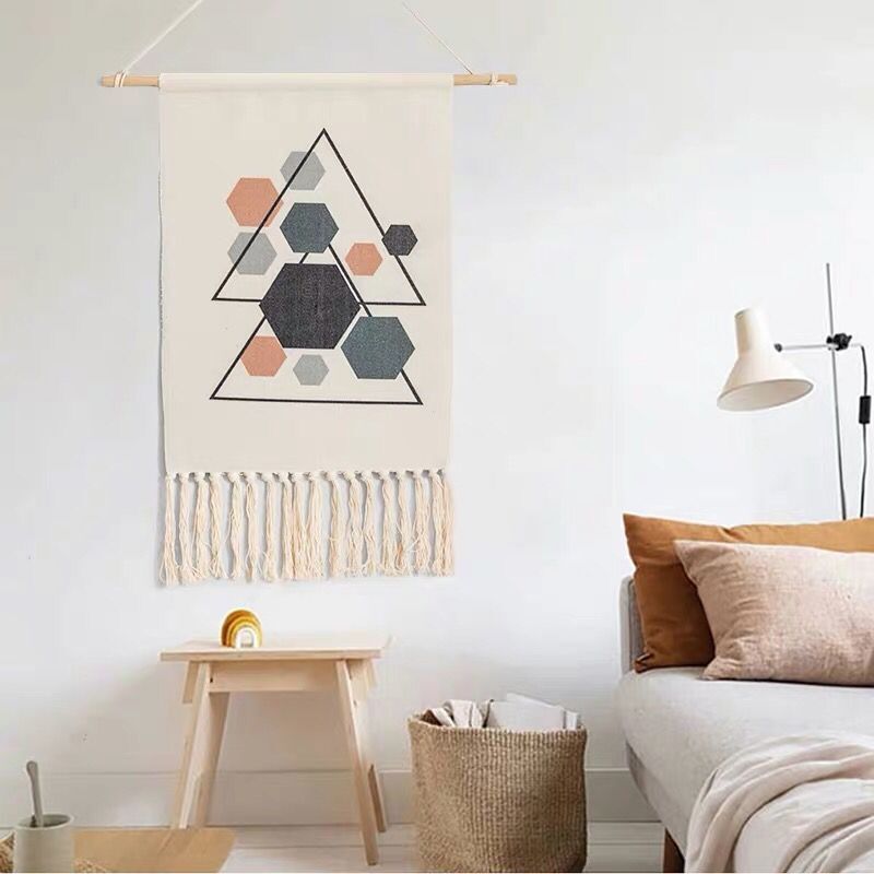 Feblilac Geometrical Pattern Print Tassel Tapestry - view 4