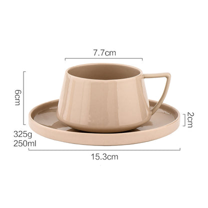 Nordic Style Simple Ceramic Mug with Saucer, Solid Color Coffee Tea Cup