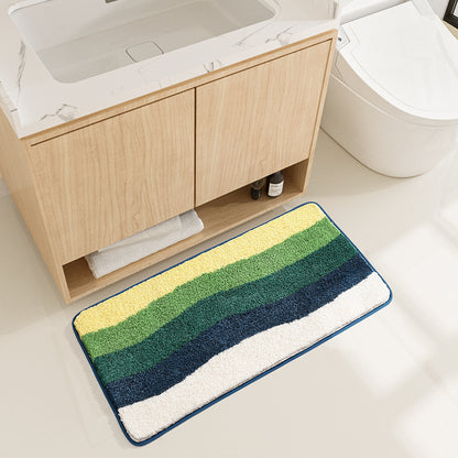 Feblilac Bathroom Green Wave Rugs Sets 3 Pieces