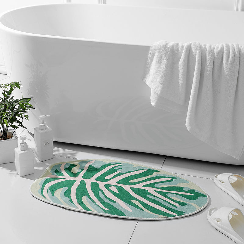 Feblilac Green Leaves Soft Bath Mat 45x75cm, Multiple Sized Floral Non Slip Bathmat, Plants ...
