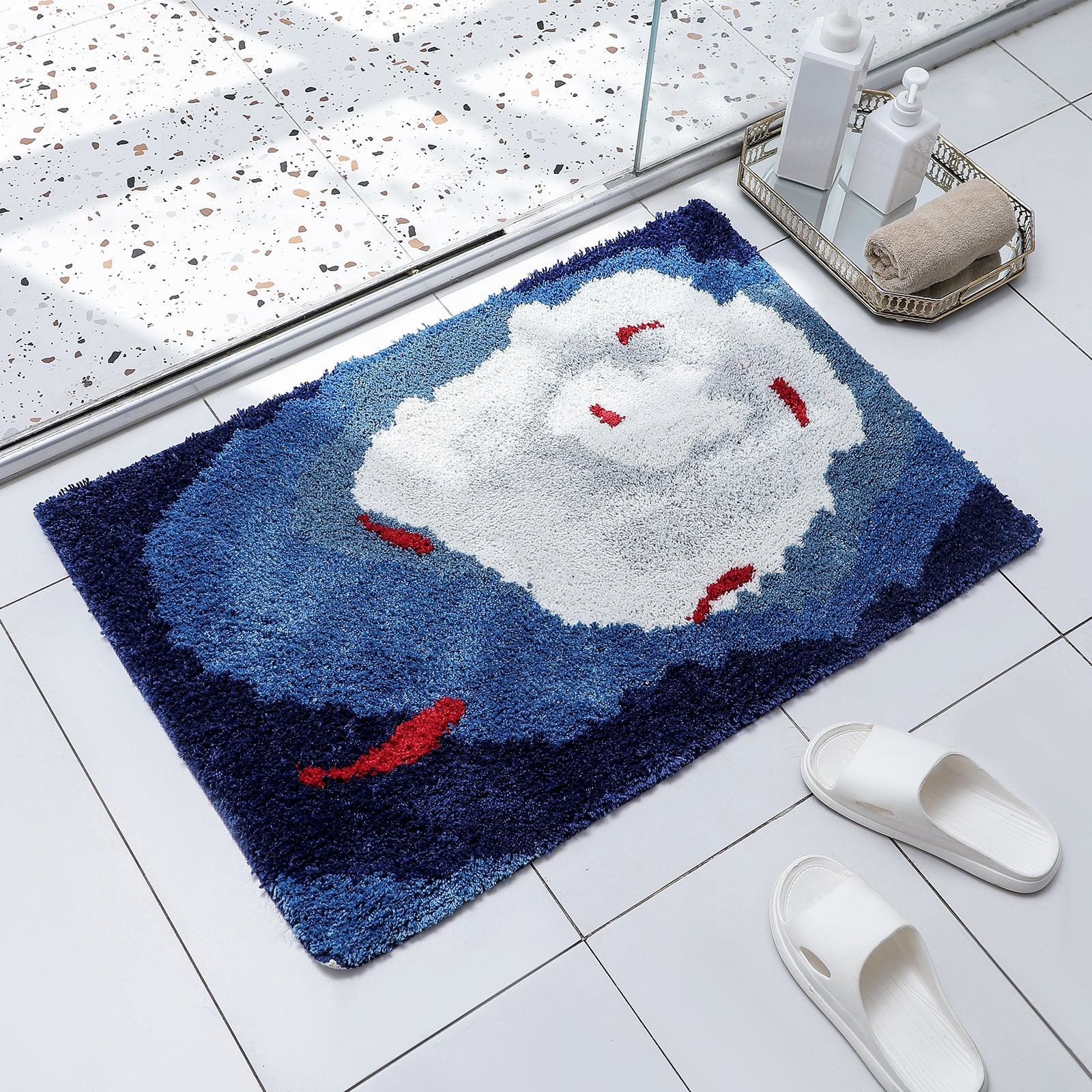 Fishpond Bathroom Mat, Red Koi in Pond Bath Mat, 60x90cm or 23x35 inches - Feblilac® Mat