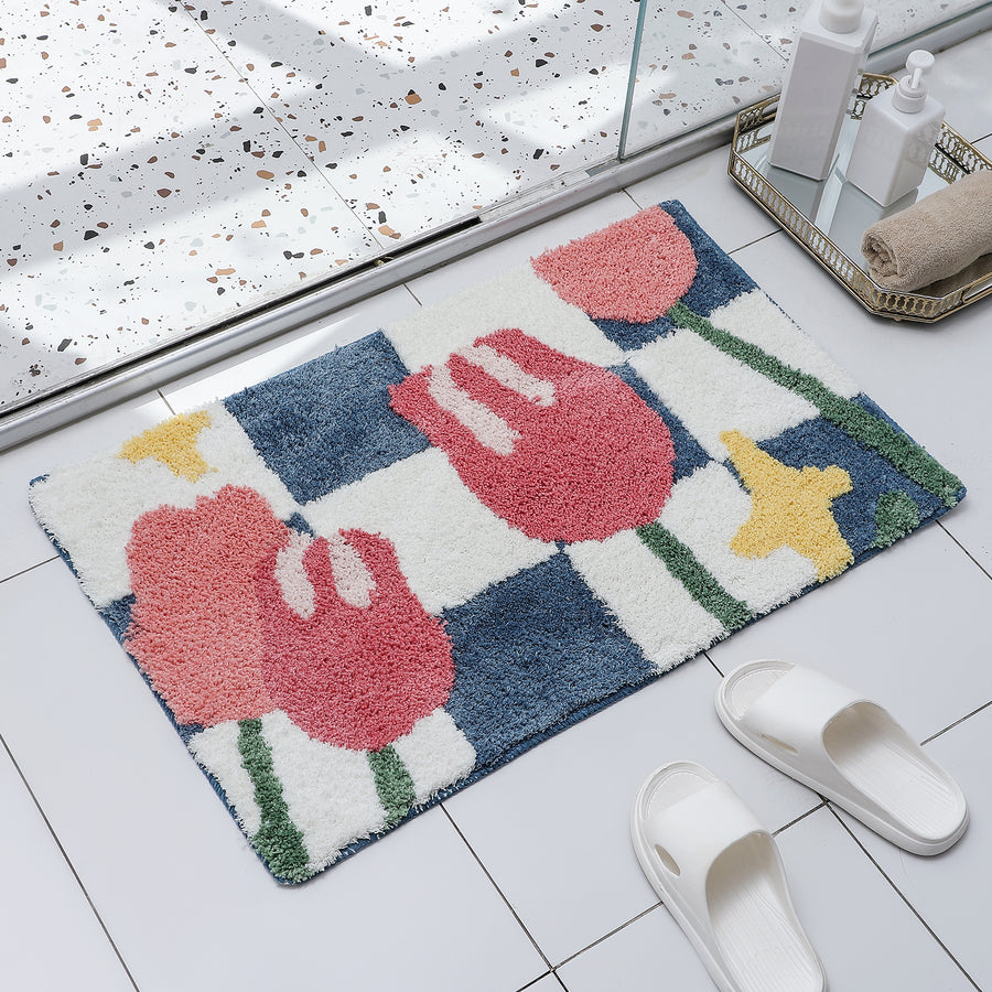 Checkerboard Tulip Bathroom Mat 50x80cm,19"x31" - Feblilac® Mat