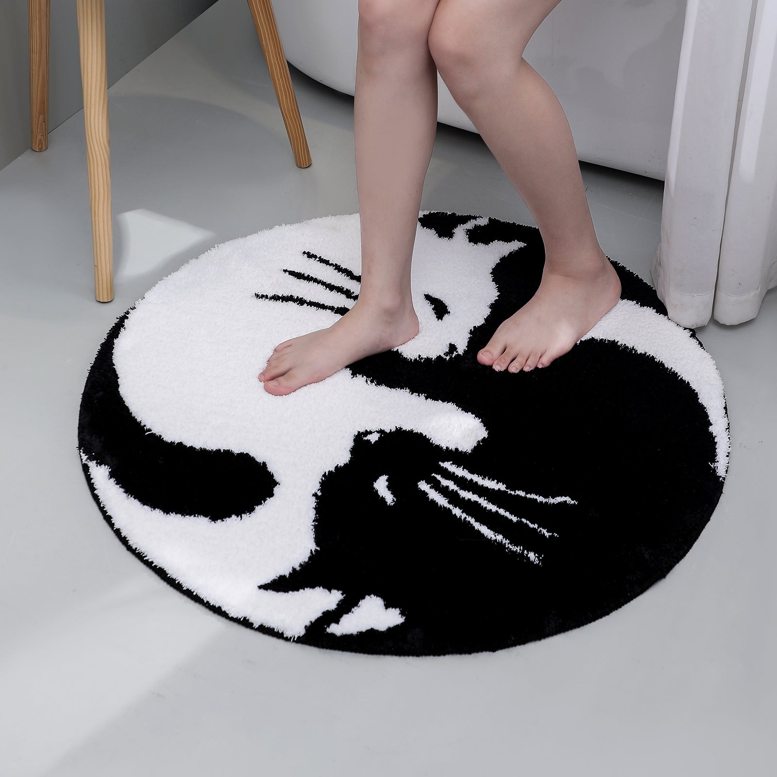 Cute Black and White Cats Bath Mat 31"x31", 80cmx80cm - Feblilac® Mat