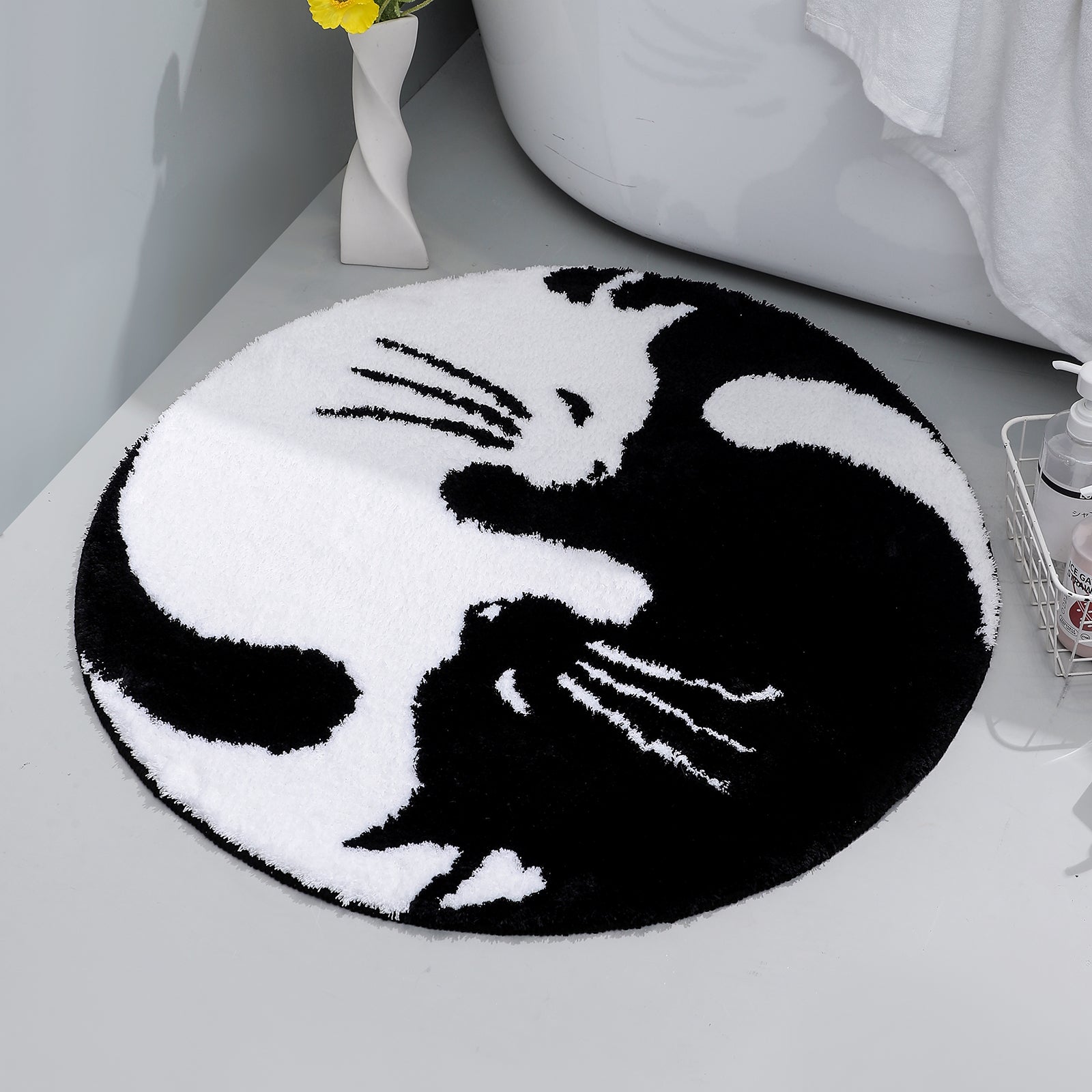 Cute Black and White Cats Bath Mat 31"x31", 80cmx80cm - Feblilac® Mat