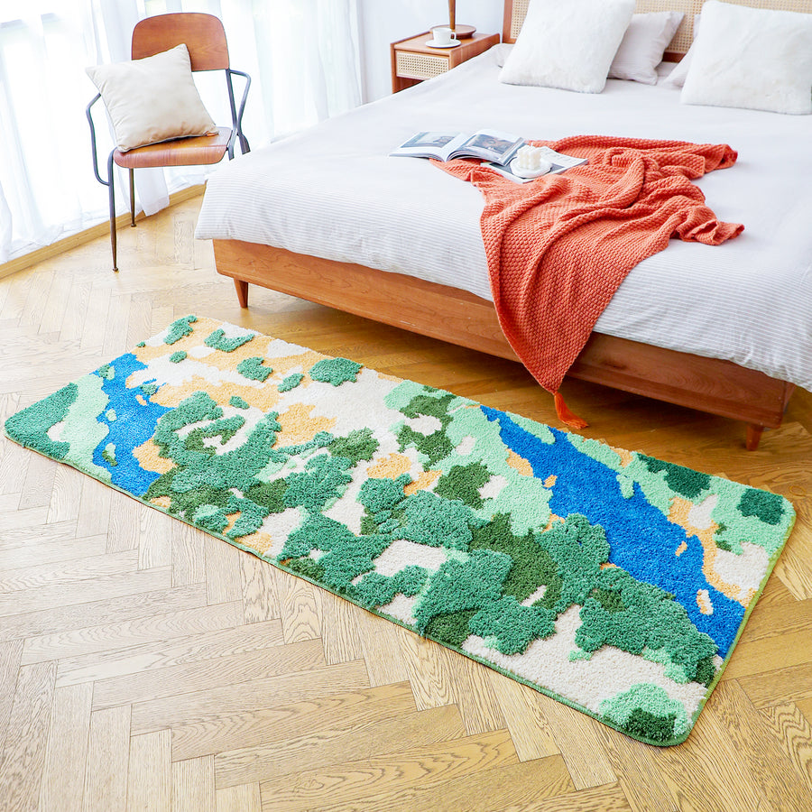 Green Moss Leaves Long Runner for Bedroom 31"x78", 80x200cm - Feblilac® Mat