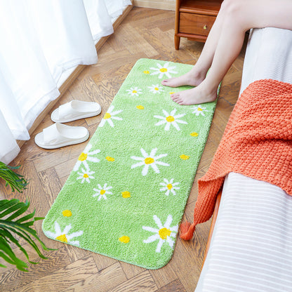 Green White Daisy Runner Mat for Bedroom 50x120cm or 19x47 inches Mom‘s Day Gift - Feblilac® Mat