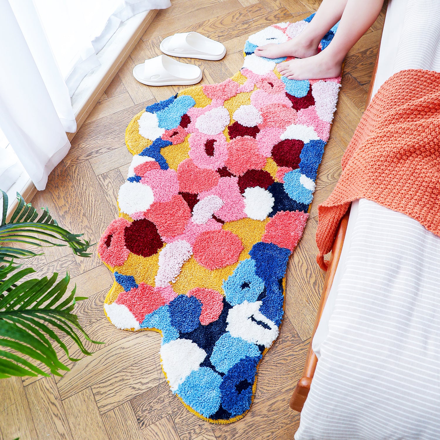 Pink Blue Moss Leaves Runner for Bedroom 25"x63", 65x160cm - Feblilac® Mat