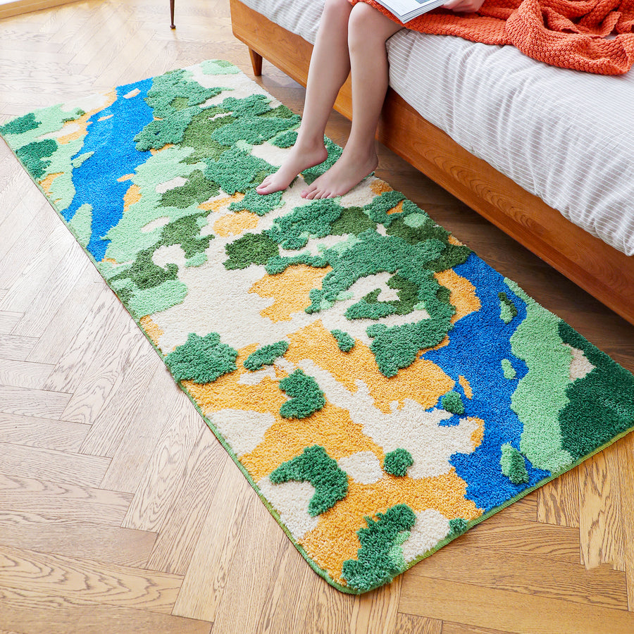 Green Moss Leaves Long Runner for Bedroom 31"x78", 80x200cm - Feblilac® Mat