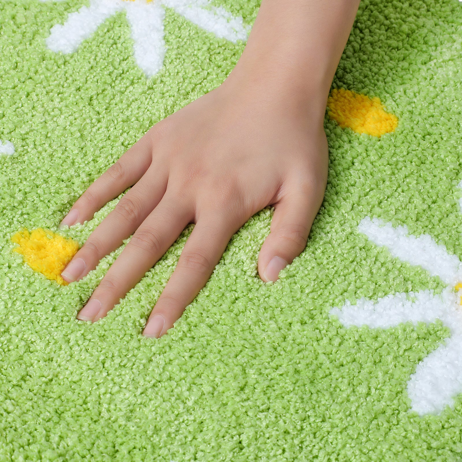 Green White Daisy Runner Mat for Bedroom, Cute Floral Extra Long Rug ...