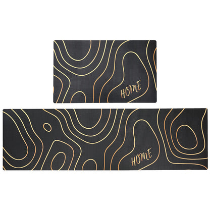 Feblilac Abstract Hills Black and Golden Line Pattern PVC Leather Kitchen Mat - Feblilac® Mat